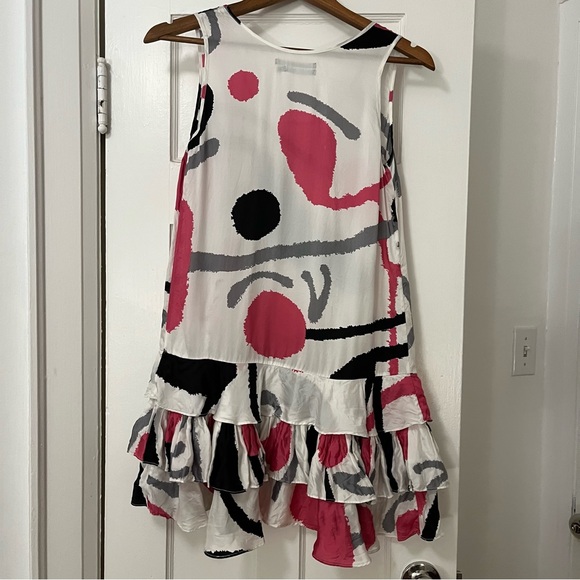 Club Monaco White Pink Black Viscose Party Dress Size 0 - Small - Picture 5 of 10